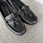 Franco Sarto Black Leather Contrast Seam Heeled Square Toe Tassel Loafer Sz 7.5 Photo 3