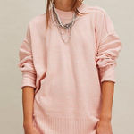 Free People  NWT Pink Lotus Phoebe Oversized Pullover Sweater Size M Photo 0