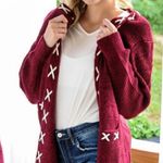 Reddish Burgundy Long Sleeve Lace Up Cardigan Photo 8