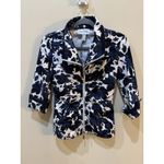 Joseph Ribkoff  JACKET STYLE 181773 Size 6 Blue White Floral Ruched Back Full Zip Photo 2