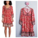 BeachLunchLounge  Red Floral Bohemian Tassle Long Sleeve Dress Photo 1