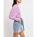 Free People Tea Time Lace Cropped TopâPuff Sleeve Pink Size Large NEW Photo 2