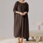 NAP Cream Tie Back Short Puff Sleeves‎ Poplin Oversized Maxi Dress Size Small Photo 11