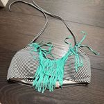Victoria's Secret Victoria’s Secret Women’s Small Mint Striped Black Fringe Swim Top Photo 0