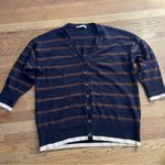 ZARA  casual Navy and Brown V-Neck Sweater oversized cardigan size M preppy Photo 6