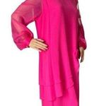 Vintage Ursula of Switzerland made USA Hot pink chiffon cocktail dress size 16 Photo 4