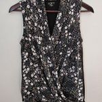 Loft  Blouse Tank Top Floral Faux Wrap Black Business Casual Neutral V-Neck Photo 7