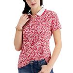 Tommy Hilfiger Red & White Floral Classic Short Sleeve Polo Size Large Photo 0