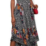 Saloni Zuri Dress Asymmetrical Silk Floral Size 4 Black Photo 0