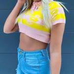 Polo Pink And Yellow Flower Knit Crop Top Photo 3