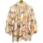 Boston Proper Floral Embroidered Button Up Linen Tunic Blouse Size M Ipanema Photo 6