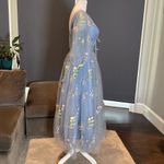 Women’s Blue Prom Party Dress Embroidered Flowers Butterflies Corset Back Size 4 Blue Photo 2