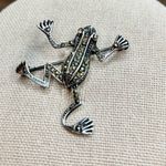 Artisan Vintage Climbing Frog Brooch Marcasite Silver Tone Antique Jewelry Collector Photo 1