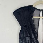 Victoria's Secret  Black Studded Velvet Mesh Deep V Bodysuit‎ Plunge Size M Photo 2