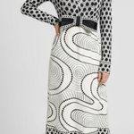 Vintage 60s Needle Craft Graphic Maxi Dress Black White Print Long Sleeve Bow Size XS Photo 0