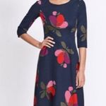 Boden Irene Ponte Dress Navy Blue Pink Red Floral Knee Length 3/4 Sleeve Preppy Photo 0
