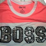 On Fire  logo BOSS Women's Pink and White Short Sleeve Tee medium Photo 2