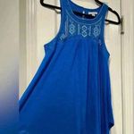 American Eagle Cobalt Blue Flows Silver Embroidered Button Tank Top Size Small Photo 0