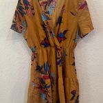 SheIn Size XL V Neck Brown & Red, Blue, Pink Floral Leaves Mini Flare Dress Photo 1