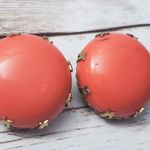 Vintage Clip On Earrings Chunky Domed Orange with Gold Tone Setting 7/8" Photo 2