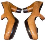 Anthropology Women’s Brown Leather Buckle Retro Styled Bivel Cone Heel Shoes 8.5 Photo 3