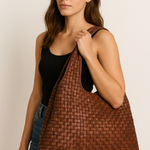 Kompanero Woven Leather Shoulder Bag Brown Cognac Large Boho Artisan Hobo Tote Photo 0