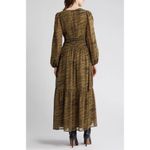 Chelsea28  Split Long Sleeve Tiered Dress In Olive Black Geode Stripe Size Large Photo 1
