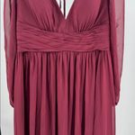 Azazie Norah Cabernet A12 bridesmaid dress sheer long puff sleeves flowy slit Photo 5