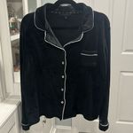 House of Harlow 1960 Velour 2 Piece Pajama Set, Black with White Pipping, Size L Photo 1