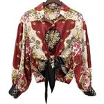 Soho NY & Co. Scarf Print Satin Front Tie Blouse S Photo 0