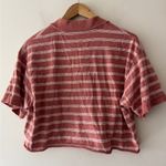 American Eagle Salmon Pink and White Striped Cropped Polo Shirt Photo 7