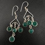 Silver & Jade Green Stone Dangle Earrings Photo 0