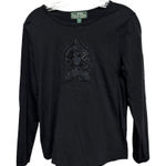 Ralph Lauren LRL Lauren  Active Beaded Crest Embroidered Long Sleeve Black Medium Photo 0