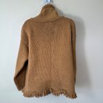 Pure Handknit Turtleneck Sweater Fringe Camel Cotton Chunky Knit Oversized M/L Brown Size L Photo 5