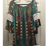 Win Win Women's Size L-XL Boho Multicolor Crochet Pinwheel Sleeve Tunic Top Photo 0