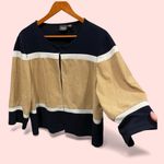 Chico's Cute relaxed Chico’s travelers camel navy striped cardigan top faux suede Photo 1