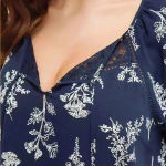 NWT!Navy Floral tassels Tie neck contrast lace blouse Size 12 or Large Blue Photo 6