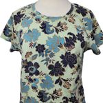 TeeCo Mint Green Floral Print Top Size Large Short Sleeve Cotton Stretch Tee Photo 1