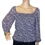 I.N. San Francisco Floral Puff Sleeve Blouse Pink Blue Black Large Photo 0