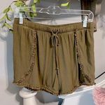 Boho Shorts Green Gauzy Flowy Fringe Drawstring Beach Womens Medium Size undefined Photo 0