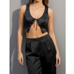 ARE YOU AM I Kih Silk Satin Vest, Black, Medium Black Photo 4