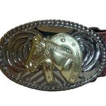 Nocona Belt Leather Western Pink Belt Gold Silver Horse Buckle 25" Photo 1