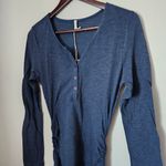 Lanston Dress Ruched Henley Long Sleeve Mini Navy Blue Casual Neutral Comfy Size M Photo 2
