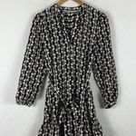 ZARA  Black Cream Mini Dress XS Abstract Print Ruffle Hemline 3/4th Puff Sleeves Photo 0