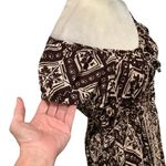 Elegant Brown and Beige Patterned Dress with Red Floral Accents BRAND NEW Size L Photo 3