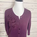 Merona Plum Purple Cardigan Sweater with 3D Flower Details Size Medium Photo 3