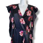 Joie  Miltona Navy Floral Satin Wrap Midi Dress – Small Photo 4