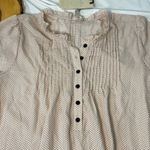 Eliane Rose  Light Pink Black Dotted Swiss Pin Tuck Placket Tunic Blouse‎ Size L Photo 3