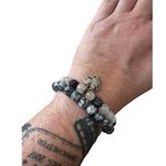 Pair of Black and White Stone and Heart Pendant Stretch Bracelets Photo 4