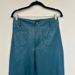 Maeve  Anthro Womens Colette Pants 29 TALL Faux Leather Wide Leg Blue Chic Photo 3